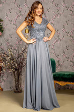 Charcoal Embroidery/Sequin Illusion V-Neck A Line Mob Dress