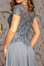 Charcoal Embroidery/Sequin Illusion V-Neck A Line Mob Dress