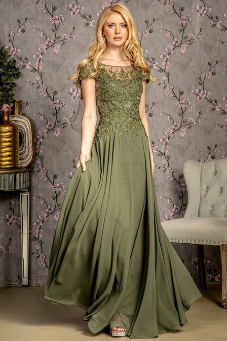 Olive Embroidery Jewel Detail Top A Line Mob Dress