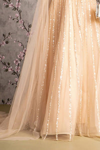 Champagne Rain Sequin Deep V Neck Cape Sleeve A Line Mob DRE