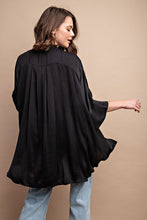 Black Washed Satin Button Down Loose Fit Top