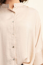 Champagne Washed Satin Button Down Loose Fit Top