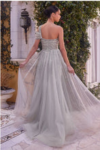 Silver One Shoulder Silver Beaded Gown