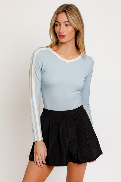 Baby Blue V-Neck Long Sleeve Bodysuit
