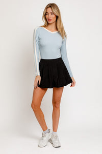 Baby Blue V-Neck Long Sleeve Bodysuit
