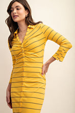 Yellow Fitted Long Sleeve Button Down Midi Dress