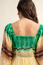Green Tie Dye Square Neck Midi Dress