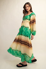 Green Tie Dye Square Neck Midi Dress