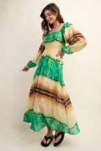 Green Tie Dye Square Neck Midi Dress