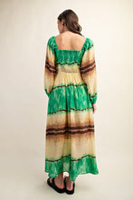 Green Tie Dye Square Neck Midi Dress
