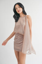 Rose Gold One Shoulder Glitter Dotted Mini Dress With Drape