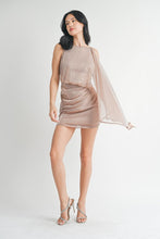 Rose Gold One Shoulder Glitter Dotted Mini Dress With Drape