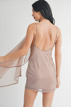 Rose Gold One Shoulder Glitter Dotted Mini Dress With Drape