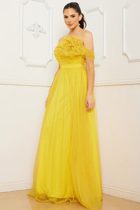 Yellow Glitter Mesh Tube Top Maxi Dress