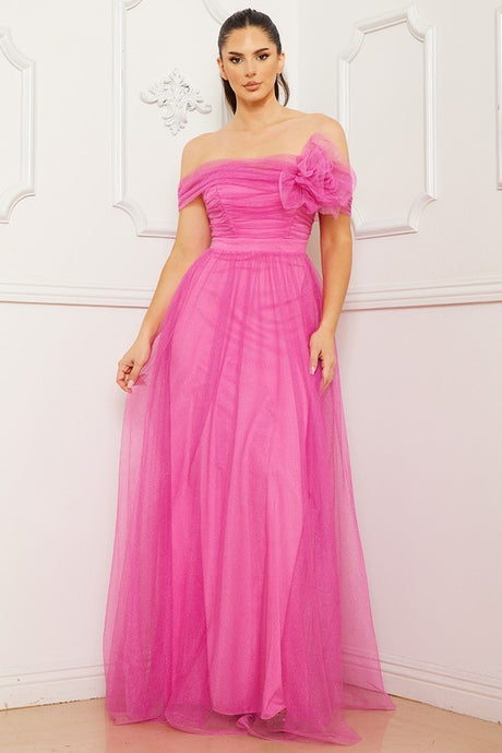 Pink Glitter Mesh Tube Top Maxi Dress
