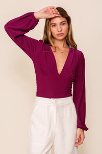 Purple Night Out V-Neck Top With Ruched Detail
