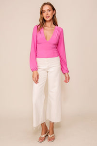 Pink Night Out V-Neck Top With Ruched Detail