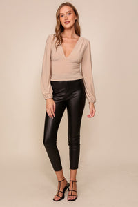 Lt.Taupe Night Out V-Neck Top With Ruched Detail