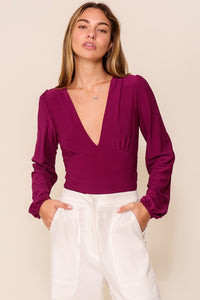 Purple Night Out V-Neck Top With Ruched Detail