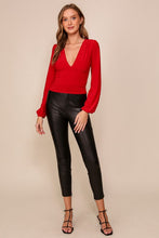 Red Night Out V-Neck Top With Ruched Detail