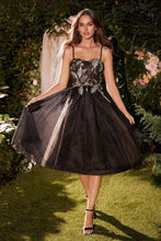 Black Tea Length Black Tulle A-Line Dress