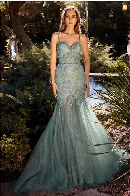Sage Fit & Flare Embellsihed Gown