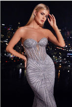 Silver Strapless Silver Embellished Gown