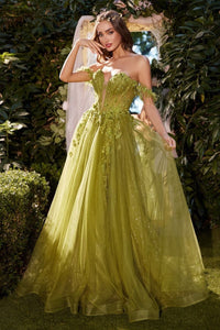 Leaf Green Off The Shoulder A-Line Gown