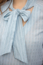 Blue Front Neck Tie Texture and Striped Top