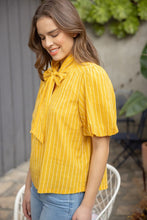 Mustard Front Neck Tie Texture and Striped Top
