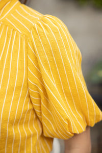 Mustard Front Neck Tie Texture and Striped Top