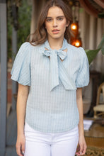 Blue Front Neck Tie Texture and Striped Top