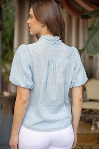 Blue Front Neck Tie Texture and Striped Top
