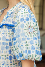 Blue Fringe Detailed Yoke And Hem Print Dress