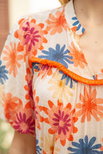 Orange Fringe Detailed Yoke And Hem Print Dress