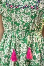 Green Print Mix Match Tassel Detailed Tiered Midi Dress