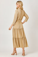 Champagne Layred Pleated Maxi Dress With Tie Belt