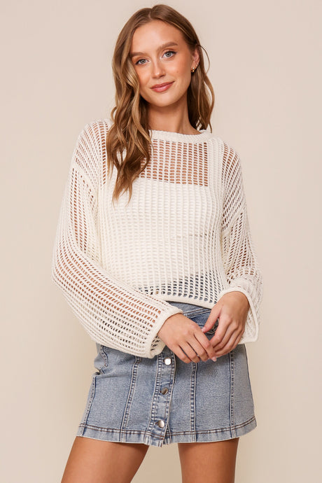 White Crew Neck Crochet Top