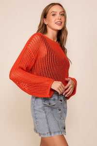 Orange Crew Neck Crochet Top