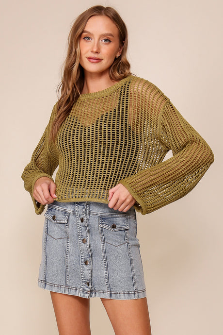 Olive Crew Neck Crochet Top