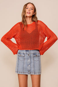 Orange Crew Neck Crochet Top
