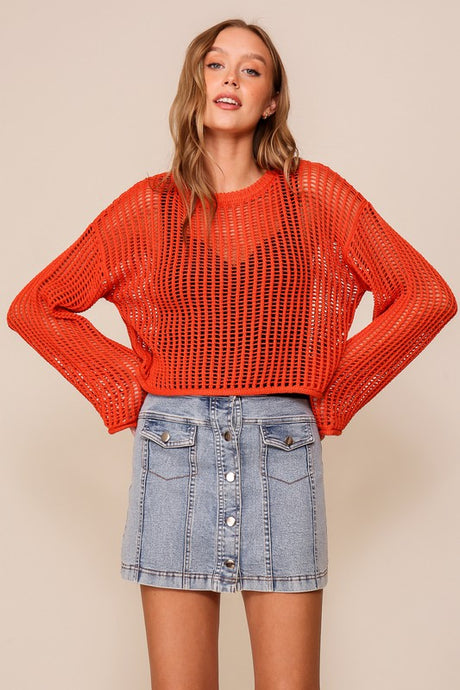 Orange Crew Neck Crochet Top