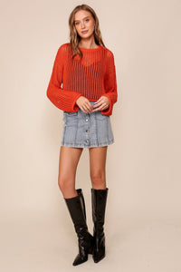 Orange Crew Neck Crochet Top