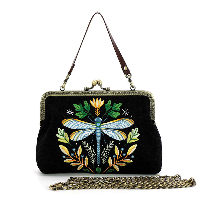 Black Dragonfly Vintage Kisslock Bag