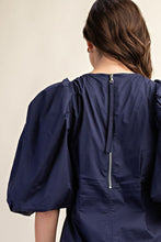 Navy Puff Sleeve Midi Dress
