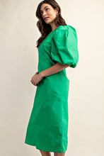 Green Puff Sleeve Midi Dress
