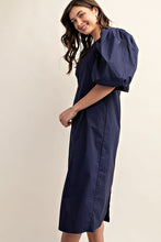 Navy Puff Sleeve Midi Dress