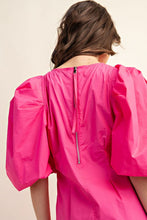 Fuchsia Puff Sleeve Midi Dress