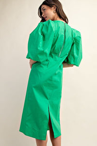 Green Puff Sleeve Midi Dress