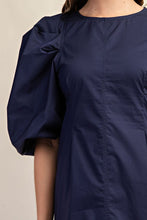 Navy Puff Sleeve Midi Dress